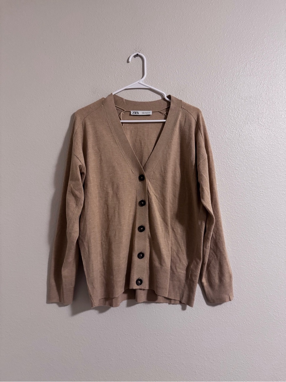 Zara Camel V-Neck Button Cardigan